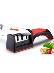 1 Piece Multifunction Handheld Knife Sharpener With 3 Stages, Fast Sharpening Tool With Non-Slip Base - Black - View 1
