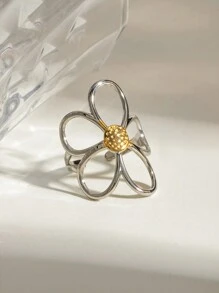 1Pc Retro Sáng Tạo Vàng Và Bạc Phù Hợp Thiết Kế Hoa Rỗng Bằng Thép Không Gỉ Mạ Vàng 18K Chất Lượng Cao Không Thấm Nước Nhẫn Nữ Thích Hợp Cho Đeo Hàng Ngày Kỳ Nghỉ Vv Lễ Tình Nhân, Mẹ, Mẹ, Ngày của Mẹ, Quà Tặng - vòng mở - Xem 6