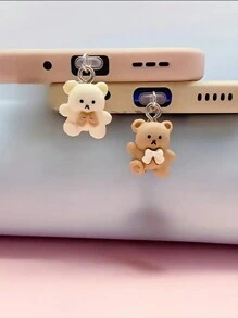 1 Set Mocha Brown Small Bear Design Silicone Anti-Dust Plug Compatible With Apple IPhone/Type-C/USB Interface