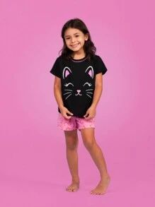 Pijama Feminino infantil juvenil Baby Doll Verão Short Doll Conjunto de Dormir Curto Verão Blogueira