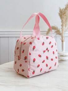 Portable Lunch Bag, Thermal Lunch Box, Bento Bag, Dinner Insulated Bag, Thickened Cute Lunch Fruit Bag For Students, Pink Leopard Print Floral Bag, School Supplies - Pink - View 4