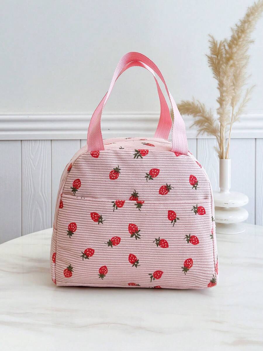 Portable Lunch Bag, Thermal Lunch Box, Bento Bag, Dinner Insulated Bag, Thickened Cute Lunch Fruit Bag For Students, Pink Leopard Print Floral Bag, School Supplies - Pink - View 1