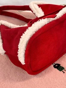 2024 Nova Outono/Inverno Retro Pelúcia Vermelha Natal Grande Capacidade Bolsa de Axila, Bolsa de Ombro com Laço Moda Negócios Mulheres Lazer Diário Bolsa de Viagem Adequada para Trabalho, Compras, Namoro, Uso Diário, Adequada para Estudantes Universitários e Colarinhos Brancos
