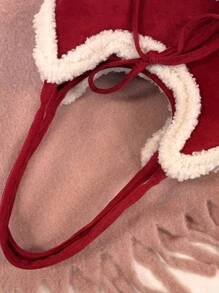 2024 Nova Outono/Inverno Retro Pelúcia Vermelha Natal Grande Capacidade Bolsa de Axila, Bolsa de Ombro com Laço Moda Negócios Mulheres Lazer Diário Bolsa de Viagem Adequada para Trabalho, Compras, Namoro, Uso Diário, Adequada para Estudantes Universitários e Colarinhos Brancos
