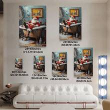 Room Decor 1pc Wooden Framed, Santa Is In The Bathtub, Wall Decorati Canvas Painting Wall Art Prints Poster, Decor For Home Gifts, Living Room, Bathroom, Bedroom