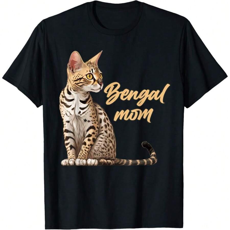 Bengal Cat Shirts For Women Bengal Cat Mom Short Sleeve Top Summer Tops Women's T-Shirt Funny T-Shirt Cotton Breathability And Moisture Absorption Suitable For Party Home Daily Leisure Sports And Fitness - Black - View 1