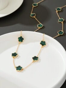 1 chiếc vòng cổ mặt dây chuyền cỏ bốn lá xanh thanh lịch, phù hợp cho phụ nữ kết hợp với trang phục hàng ngày - màu xanh lá - Xem 4