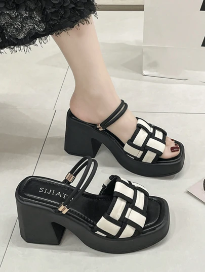 2025 New Square Toe Thick High Heel Sandals For Women, Versatile For Dresses, Beach, Fashion, Summer