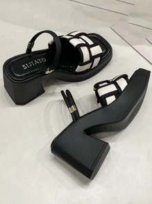 2025 New Square Toe Thick High Heel Sandals For Women, Versatile For Dresses, Beach, Fashion, Summer - Beige - View 4