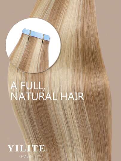 Yilite 20pcs/Pack 12-24 Inch Black Remy Human Hair Extensions, Double-Sided Tape, Seamless Invisible Weft, Straight Hair, Color P18/613