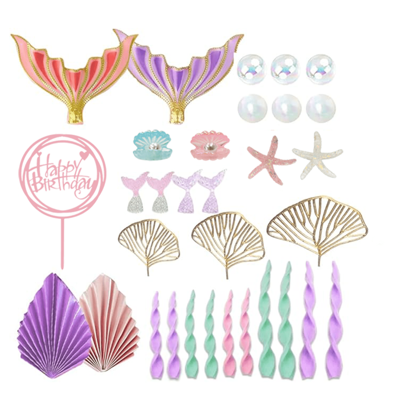 Mermaid Cake Topper Big Mermaid Tails Seaweed Bubbles Shells And Golden Ginkgo Leaves Cake Set For Mermaid Birthday Party Decorations, Mermaid Cupcake Decorations, Under The Sea Cake Decorations, Anniversary, Home Treat Party