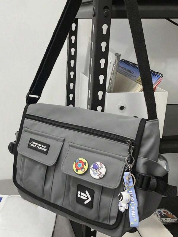 Solid Color Messenger Bag With Letter Pendant Shoulder Bag Students Commute Sling Bag For Man Man Bag Cross Body Bag Side Bag School Supplies Fall Bag For Man Cylinder Bag Old Money Christmas Gifts Scream Bag Winter Thanksgiving Travel Holiday Bag Fanny Pack Bag Hiking Hiking Large Capacity Multi-Functional Outdoor Portable Fashionable Casual Dad Gifts Goyard Vacation Funny Gifts Side Bags Satchel Bag Leather Bag Hobo Bag Tote Bag Travel Essentials Camping Sling Bag Summer Back To School Men Bag Pack Spring