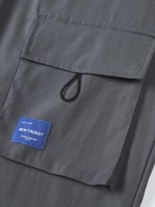 Men's Casual Rivets Detail Drawstring Waist Tapered Cargo Pants - Grey - View 5