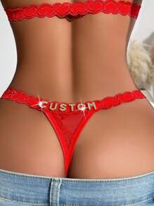 1 Set Of Customized Women's Sexy Lingerie Three-Point European And American Style Lingerie, Low Waist Sexy See Through Lace Set, Exclusive Custom Valentine's Day Gift Sequine Colorful Custom,Personalized,Unique,Customized Personalized Gifts For Men/Women,Lingerie,Panties,Underwear,Thongs Ideal Gifts For Her Girlfriend Living Room,Bedroom,For Anniversaries,For Birthdays,For Holiday - Red - View 2