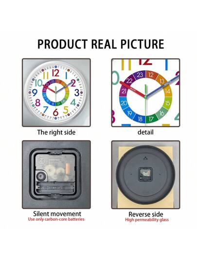 Creative Alphanumeric Pattern Analog Children's Klok Instructional Wand Mute Clock, Easy To Think About, Learn Zoning, Living Room Bedroom Playground School Outdoor Art, Children "10" 12 "(No Battery),Home ,Room Birthday Graduation Dormitory Back view 4