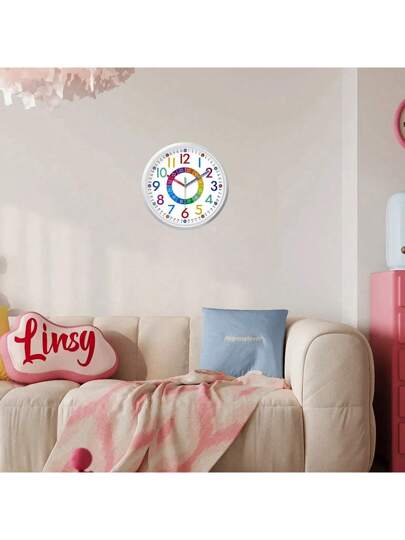 Creative Alphanumeric Pattern Analog Children's Klok Instructional Wand Mute Clock, Easy To Think About, Learn Zoning, Living Room Bedroom Playground School Outdoor Art, Children "10" 12 "(No Battery),Home ,Room Birthday Graduation Dormitory Back view 5
