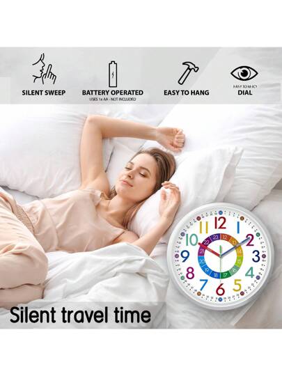 Creative Alphanumeric Pattern Analog Children's Klok Instructional Wand Mute Clock, Easy To Think About, Learn Zoning, Living Room Bedroom Playground School Outdoor Art, Children "10" 12 "(No Battery),Home ,Room Birthday Graduation Dormitory Back view 7