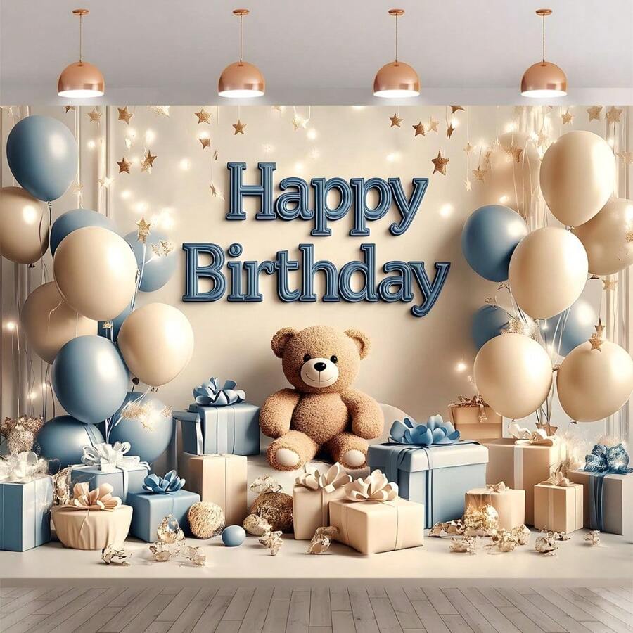 Multi-Purpose Blue Bear Birthday Background Cloth - Polyester Banner, Suitable For Parties, Anniversaries, Etc. - Perfect Choice For Indoor/Outdoor Decoration