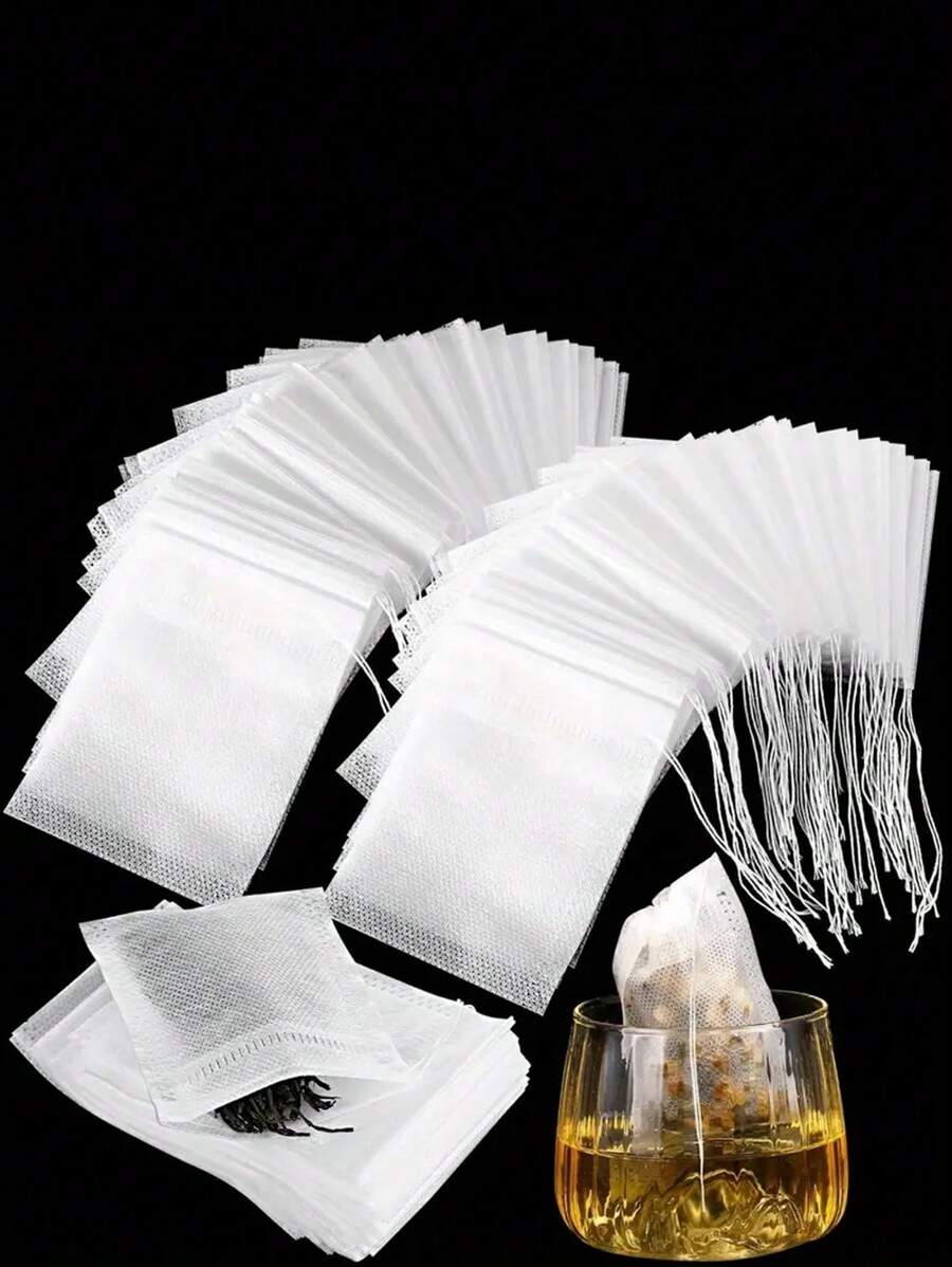 100 个优质一次性茶包带拉绳 - 适用于散叶茶、咖啡、香料和草药 - 非常适合家庭和餐厅使用