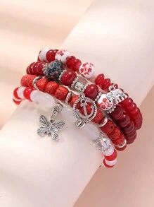4 件套波西米亚风格蝴蝶水晶多层珠时尚手链，适合女孩 - 均碼 - 查看 10