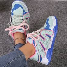 Women's Casual Sports Shoes, Versatile Fashionable Breathable Lace Up - Blue - View 3