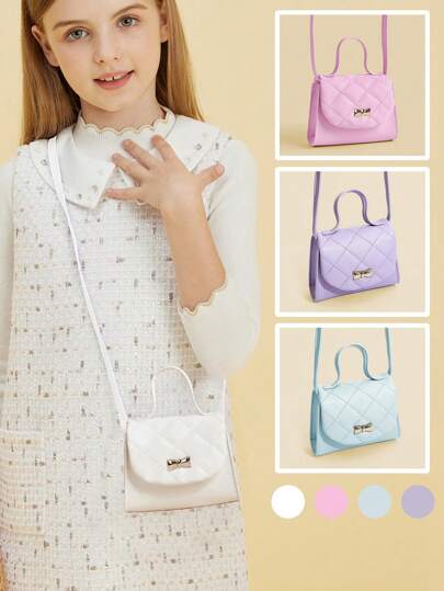 1pc Girls Diamond Quilted Bow Decor Cute & Fashionable Mini Princess Handbag, Versatile Hand/Shoulder Bag For Daily Use, Birthday Gift, Outfit Matching