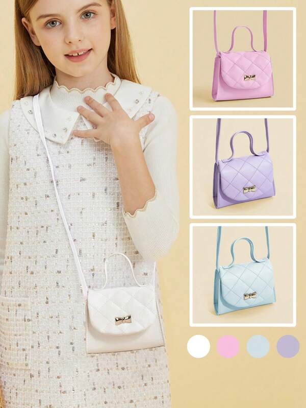 1pc Girls Diamond Quilted Bow Decor Cute & Fashionable Mini Princess Handbag, Versatile Hand/Shoulder Bag For Daily Use, Birthday Gift, Outfit Matching