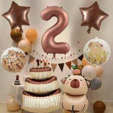 1set 40 Inch Chocolate Number Capybara Birthday Cake Foil Balloon, Round Capybara Chocolate Stars Birthday Cake Balloon For Birthday Decorations Capybara Party Favors Capybara Theme Party Supplies Decor