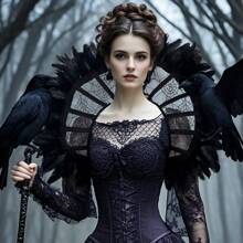 1 件哥特式蕾丝立领巴洛克风格立领女王领带羽毛维多利亚时代万圣节吸血鬼服装 - 彩色 - 查看 15