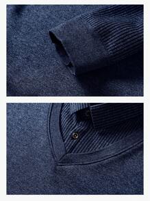 Men's Autumn/Winter 2 In 1 Shirt & Sweater, Thermal Lined Thickened Base Layer With Collar - Blue - View 4