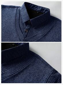 Men's Autumn/Winter 2 In 1 Shirt & Sweater, Thermal Lined Thickened Base Layer With Collar - Blue - View 3