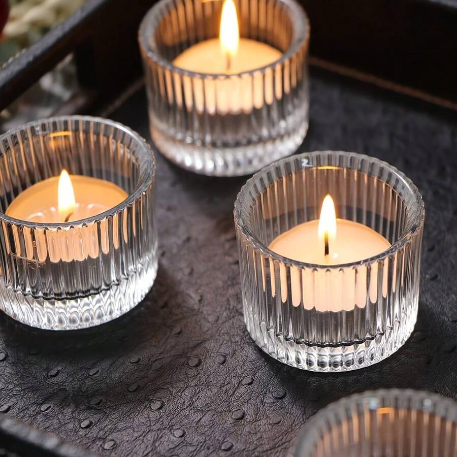 1 件/4 件透明玻璃烛台，罗纹烛杯，浪漫烛光晚餐家居装饰，优雅玻璃茶灯台 - 婚礼、派对、家居装饰的餐桌中心装饰 - 彩色 - 查看 1