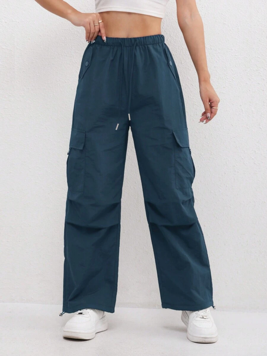 Damskie spodnie cargo typu outdoor, szybkoschnące, z wieloma kieszeniami i wysokim stanem, proste nogawki, nadające się do prania