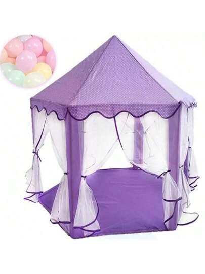 Castillo Princesa Casa Niñas Tienda Juegos Juguete 135x140cm Con Gratis 30 Globos Macaron De 12 Pulgadas, Tienda De Juego De Castillo De Princesa Para Niños y Niñas