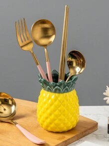 1pc Ceramic Pineapple Shaped Utensil Holder - Chopstick Holder, 4 Forks 4 Spoons Options, Multipurpose For Kitchen Cutlery, Portable Storage Organizer, Elegant Countertop Storage Organizer For Dining Room And Home - Yellow - View 11