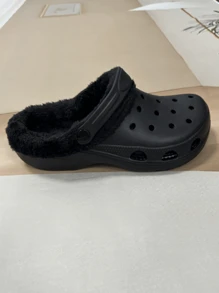 男士纯色保暖室内拖鞋，舒适防臭耐用冬季休闲毛绒内衬一脚蹬鞋