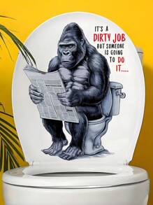 1pc, Prank Animal Stickers, Toilet Gorilla Pattern Toilet Seat Stickers, Home Decor Bathroom Stickers, Toilet Tank Decorations, Wall Decorations Bathroom Decor