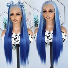 Gorgeous Ombre Blue Synthetic Lace Front Wigs 26 Inch Pre Plucked Long Straight Hair Wigs Glueless Blue White Ombre Colored Wigs Soft Christmas Wigs Heat Resistant Ombre Blue Lace Front Wigs For Fashion Women Perfect For Daily Wear & Parties - 漸層藍色 - 查看 7