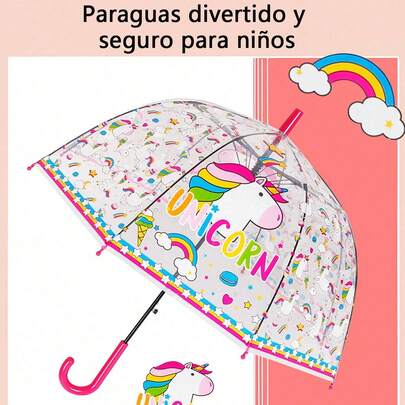 Paraguas nuevo y transparente con diseños de monos, caballos, flamencos y cohetes de dibujos animados. Es ligero y encantador, ideal para utilizar como paraguas o sombrilla, tiene un borde seguro. Con mango recto o curvo, es adecuado tanto para días soleados como para días de lluvia. Protege contra rayos ultravioletas, tiene mango largo, es creativo y divertido, resistente al viento, y cuenta con un marco de metal reforzado. Es un regalo creativo perfecto para Navidad y Acción de Gracias