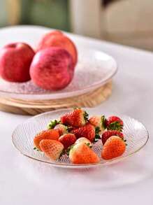 1pc Modern Minimalist Glass Plate For Home & Dining, Transparent Striped Gold Rimmed Dessert, Fruit & Salad Serving Platter