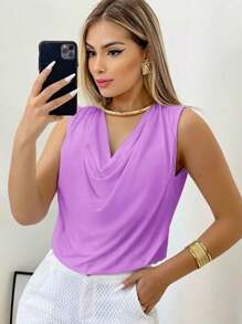 Women's Suplex Tank Top With Simple Boba Collar For Summer - Mauve Purple - View 2