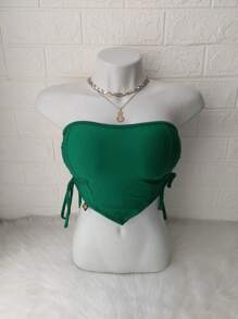 Women's Cropped Top With Band And Tie With Suplex Cup Strapless Blogueirinha One Size - Fits Sizes 36 To 42 - 墨綠色 - 查看 1