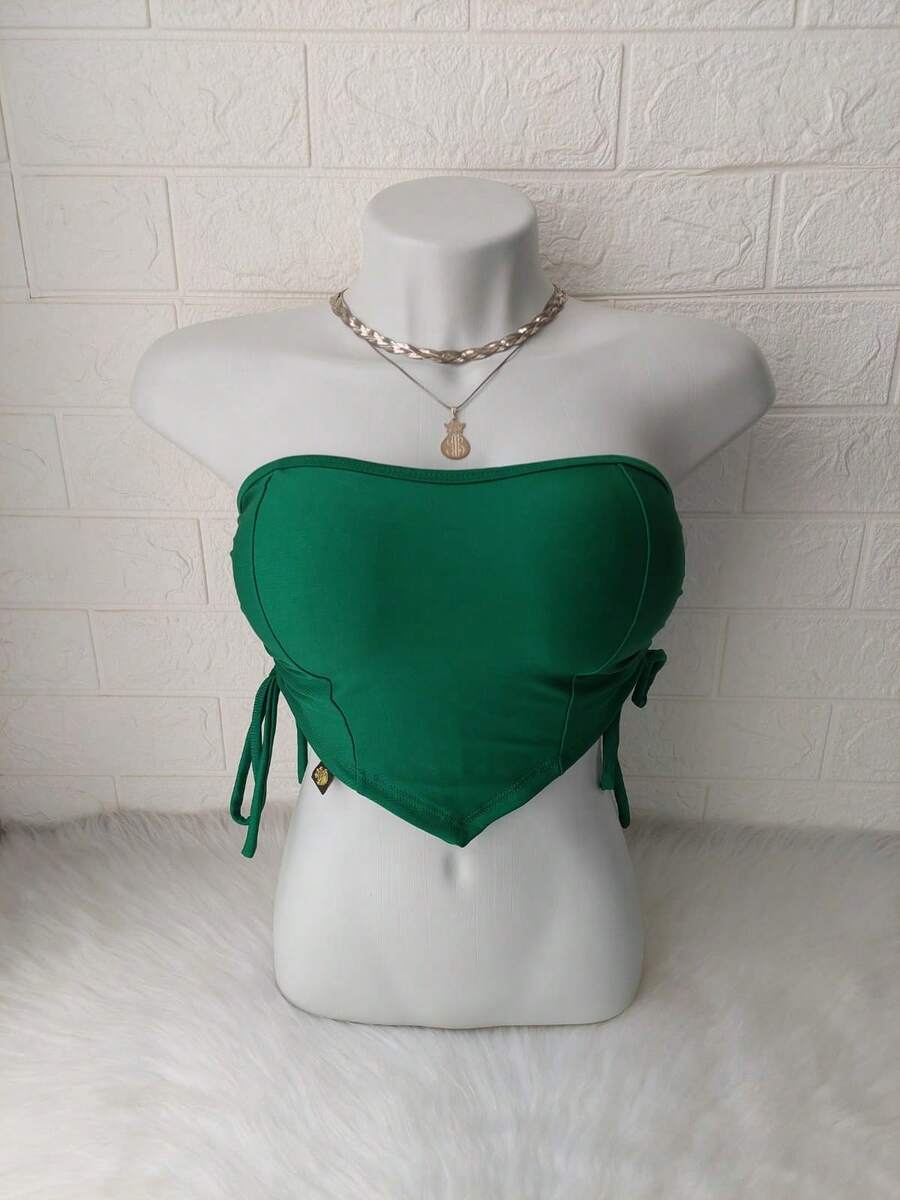 Women's Cropped Top With Band And Tie With Suplex Cup Strapless Blogueirinha One Size - Fits Sizes 36 To 42 - 墨綠色 - 查看 1