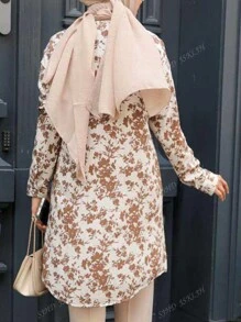 Blouse décontractée à manches longues avec imprimé floral tout-sur-tout, modeste, pour femmes