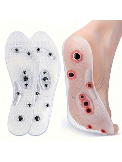 2pcs Silicone Magnetic Therapy Massage Insoles With Acupoint Massage Function, Breathable Foot Massage Pad, Suitable For Home, Outdoor And Travel