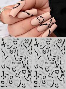 Valentines Nails 2pcs Thorns Heart Black Silver Knot Design Cool Style Nail Art Stickers Heart Chill Style Y2k Nail Decals Valentine's Day Nail Charms Decorations DIY Nail Supplies