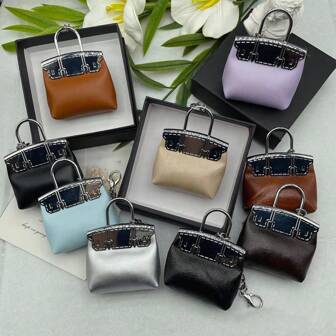 1 件时尚创意油蜡镜面效果情人节礼物迷你包吊坠配金属链，可爱钥匙扣配件（无盒）