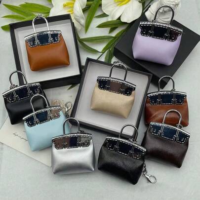 1pc Fashion Creative Oil-Wax Mirrored Effect Valentines Day Gift Mini Bag Pendant With Metal Chain, Cute Keychain Accessory (Without Box)
