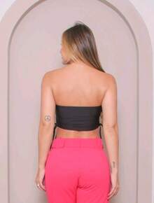 Women's Cropped Top With Band And Tie With Suplex Cup Strapless Blogueirinha One Size - Fits Sizes 36 To 42 - 墨綠色 - 查看 4