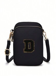 1个休闲时尚斜挎包，带手机袋和竖款零钱包，适合女孩、旅行、返校、送礼（包含DIY字母贴纸） - 黑色 - 查看 14